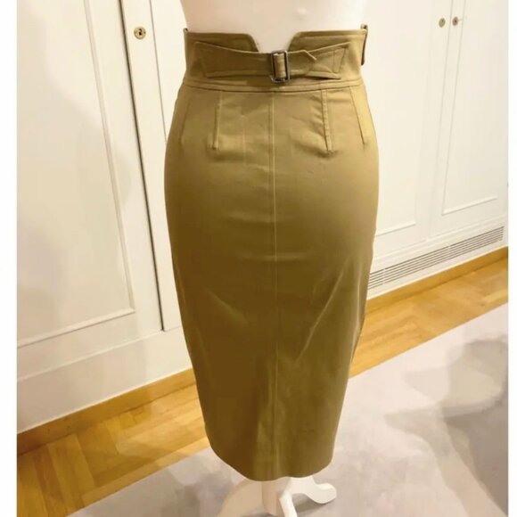Yves Saint Laurent High-Waisted Khaki Pencil Skirt - Picture 1 of 15